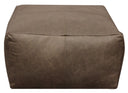 Brown Distressed Leather Pouf Ottoman - Gray