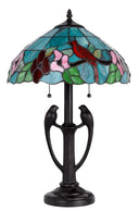 Two Light Tiffany Table Lamp With Aqua And Red Floral Shade - Bronze - HomeRoots - Table Lamps - Elite Enclave Home