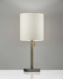 Antiqued Brass Metal Cylinder Table Lamp With Off Drum Shade - White
