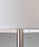 Metal Two Light Bedside Table Lamp With White Drum Shade - Silver