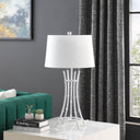 Bamboo Design Table Lamp With Off - White Drum Shade - Silver - HomeRoots - Table Lamps - Elite Enclave Home