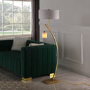 Dual Arc Floor Lamp With White Drum Shade - Matte Gold - HomeRoots - Floor Lamps - Elite Enclave Home
