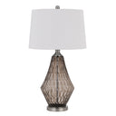 Metal Geometric Table Lamp With Off - White Empire Shade - Gray - HomeRoots - Table Lamps - Elite Enclave Home