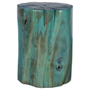 Uttermost Habitat Accent Stool – Blue – handcrafted tamarind wood with rich blue-green stain and dramatic spalting