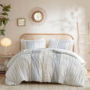 Imani - Cotton Printed Comforter Set With Chenille - White / Navy