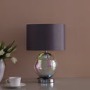 Iridescent Glass Globe Table Lamp With Gray Classic Drum Shade - Silver Metallic