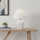 Ceramic Bedside Table Lamp With Off - White Shade - White - HomeRoots - Table Lamps - Elite Enclave Home
