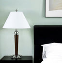 Metal Two Light Geometric USB Table Lamp With White Empire Shade - Nickel