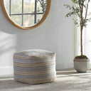 Uttermost Mesick Handwoven Pouf – gray handwoven fabric with cream & natural tones, light gray pouf ottoman