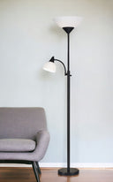 Two Light Torchiere Floor Lamp With Acrylic Bowl Shades - Black / White - HomeRoots - Floor Lamps - Elite Enclave Home