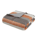Jaxon - 7 Piece Queen Stripe Comforter Set With Bed Sheets - Coral / Gray