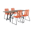 5 Piece Solid Wood Dining Set With Four Chairs - Brown And Orange