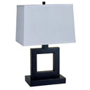 Open Square Table Lamp With White Rectangle Shade - Bronze