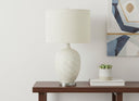 Ceramic Round Table Lamp With Cream Drum Shade - White And Silver - HomeRoots - Table Lamps - Elite Enclave Home