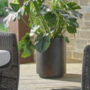 Uttermost Volcan Matte Bronze Outdoor Planters – set of two cylindrical planters with matte bronze iron finish 