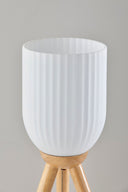 Solid Wood Tripod Table Lamp With White Ribbed Glass Shade - Natural - HomeRoots - Table Lamps - Elite Enclave Home