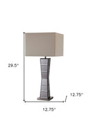 Glass Tower Table Lamp With Beige Fabric Shade - Black