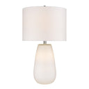 Glass Table Lamp With White Drum Shade - White