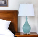 Hammered Urn Table Lamp With White Tapered Drum Shade - Aqua - HomeRoots - Table Lamps - Elite Enclave Home