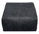 Distressed Leather Pouf Ottoman - Black