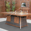 Wicker Outdoor Gas Fire Pit Table With Ice Bucket - Brown