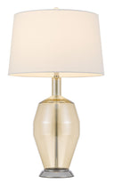 Metal Round Table Lamp With White Drum Shade - Nickel