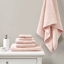 Spa - 6 Piece Jacquard Antimicrobial Towels Set - Pink - Madison Park - Towel Sets - Elite Enclave Home
