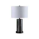 Glass LED Cylinder Table Lamp With Nightlight And White Drum Shade - Black - HomeRoots - Table Lamps - Elite Enclave Home