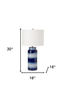 Ceramic Cylinder Table Lamps With White Drum Shade (Set of 2) - Blue And White