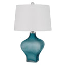 26" Glass Table Lamp With White Empire Shade - Aqua