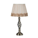 Metal Table Lamp With White And Brown Classic Empire Shade - Antiqued Brass