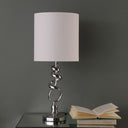 Bedside Table Lamp With Off-White Drum Shade - Nickel