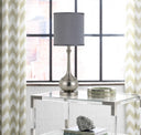 Metal Round Table Lamp With Gray Cone Shade - Nickel - HomeRoots - Table Lamps - Elite Enclave Home