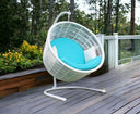 Metal Indoor Outdoor Swing Chair With Aqua Cushion - White