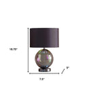 Iridescent Glass Globe Table Lamp With Gray Classic Drum Shade - Silver Metallic