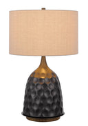 Metal Table Lamp With Brown Drum Shade - Gray