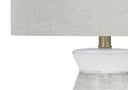 Ceramic Round Table Lamp With Gray Drum Shade - Gray And White - HomeRoots - Table Lamps - Elite Enclave Home