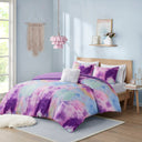 Cassiopeia - Twin Watercolor Tie Dye Printed Duvet Cover Set With Throw Pillow - Lavender