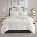 Viola - 3 Piece Tufted Damask Duvet Cover Set - Off White