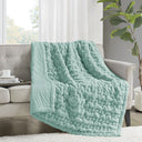 Ruched Throw Blanket - Aqua - Faux - Madison Park - Throws- Elite Enclave Home