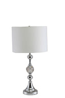 Metal Bedside Table Lamp With White Classic Drum Shade - Silver