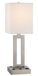 24" Metal Desk USB Table Lamp With White Drum Shade - Nickel - HomeRoots - Table Lamps - Elite Enclave Home