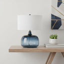 Glass Table Lamp With White Novelty Shade - Dark Blue - HomeRoots - Table Lamps - Elite Enclave Home