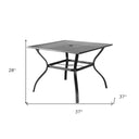 37" Square Metal Outdoor Dining Table With Umbrella Hole - Black