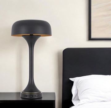Metal Two Light Novelty USB Table Lamp With Black Dome Shade - Black