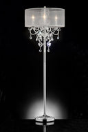 Steel Three Light Candelabra Floor Lamp With Drum Shade - Silver White - HomeRoots - Floor Lamps - Elite Enclave Home