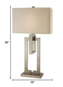 Iron Geometric Table Lamp With Ivory Shade - Nickel