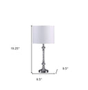 Metal And Faux Crystal Table Lamp With White Drum Shade - Silver