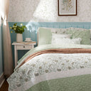Dawn - 6 Piece Full/Queen Percale Quilt Set With Throw Pillows - Sage Green