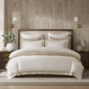 Linen Blend - Full/Queen Duvet Cover Set - White/Gold - Harbor House - Duvet Covers & Shams - Elite Enclave Home